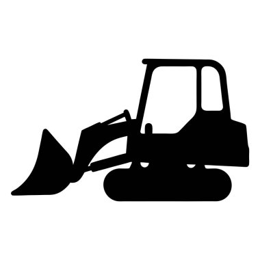 Görünür ayak izleri ve bıçaklı buldozerin stilize edilmiş siyah silueti