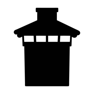 Çatısı ve bacası olan bir binanın siyah silueti.