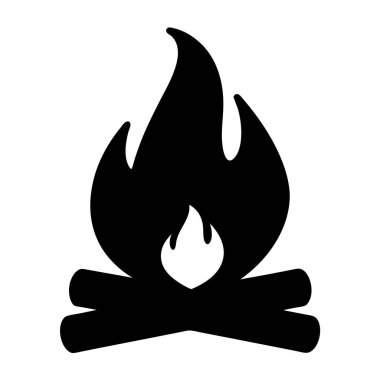 Kamp ateşinin Siyah Silueti Alevler ve Odunlarla Parıldıyor