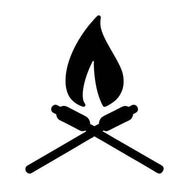 İki kibrit ve bir alevle basit bir kamp ateşi silueti.