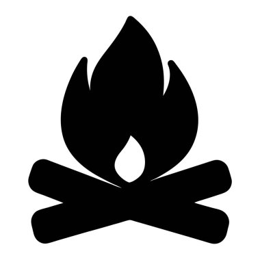 Yanan Alevler ve Ahşap Kütükleri olan Basit Kara Siluet Kamp Ateşi Simgesi