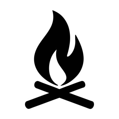 Kamp Ateşi Simgesi Siyah Siluet Basit Tasarım Alev Çubukları Ahşap Ateşini Ateşliyor