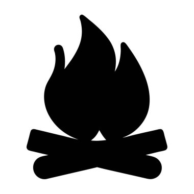 Kamp Ateşi Simgesi Siyah Silüet Basit Tasarım Grafik Yanan Ahşap Alevleri