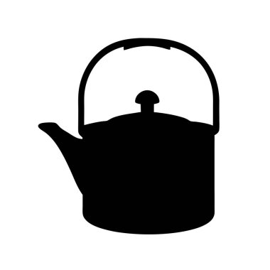 Siyah bir çaydanlığın silueti, bir tutacağı ve demleme çayı ya da kahvesi olan.
