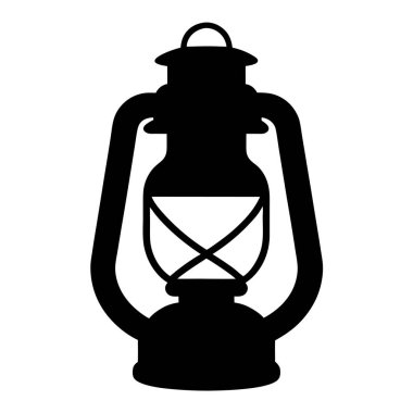Klasik Vintage Oil Lantern Simgesi Siyah Silüet Çizim Tasarımı