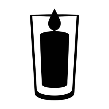Cam tutacağının içindeki tek bir mum basit bir siyah beyaz çizim.