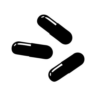 Beyaz Arkaplan Tıbbi İllüstrasyonuna İzole Edilmiş Üç Siyah Kapsül