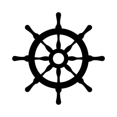 Denizcilik Gemisi Tekerleği Simgesi Siyah ve Beyaz Denizcilik Direksiyon Sembolü Denizcilik Teması Grafik Tasarım Eleman Vektörü İllüstrasyonu