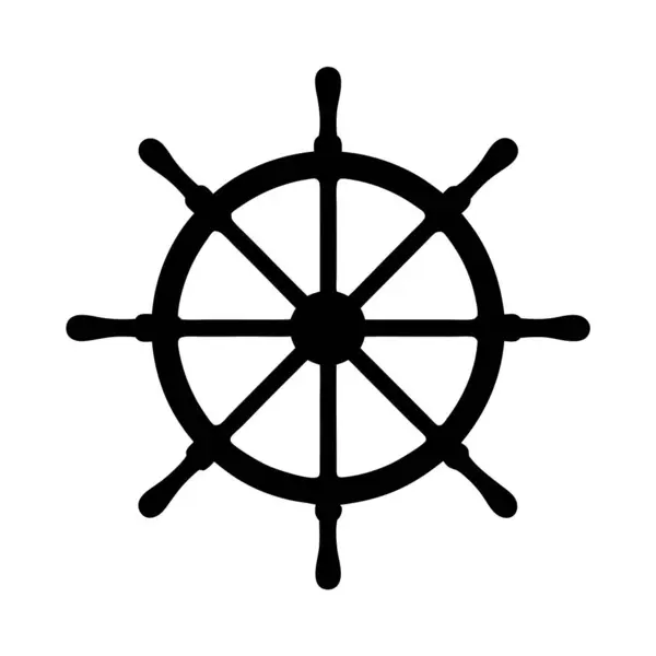 Siyah ve Beyaz Gemi Tekerleği Denizcilik Simgesi Sembol Direksiyon Yönlendirme Grafiksel Tasarım Vinel İllüstrasyonu