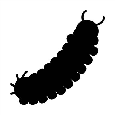 Siyah bir tırtıl silueti, segmentli gövdesi ve anteniyle.