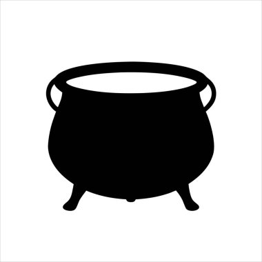 Bir kazanın siyah silueti, geleneksel cadı tenceresi, sihirli iksir dolu.