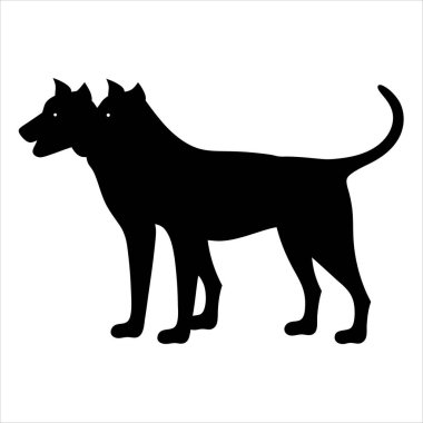 Siyah siluetli iki başlı köpek mitolojik bir koruyucuyu temsil ediyor.