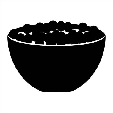 Beyaz arkaplana karşı yuvarlak nesnelerle dolu bir kasenin tek renkli çizimi