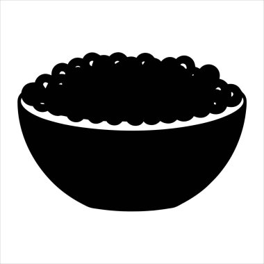 Simsiyah bir siluetle gösterilen koyu yuvarlak nesnelerle dolu bir kase.