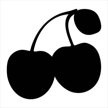 Beyaz arkaplanda bir yaprak olan iki kiraz silueti.