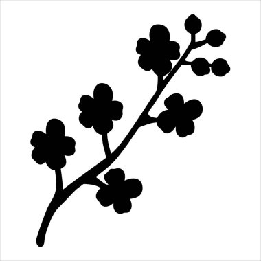 Tomurcukları ve açık çiçekleri yalıtılmış ağaçların silueti.