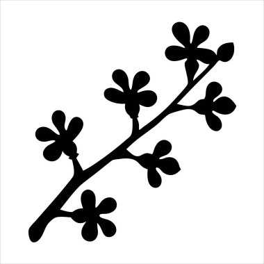 Çiçek ve tomurcukları olan çiçek açan bir dalın biçimlendirilmiş vektör çizimi