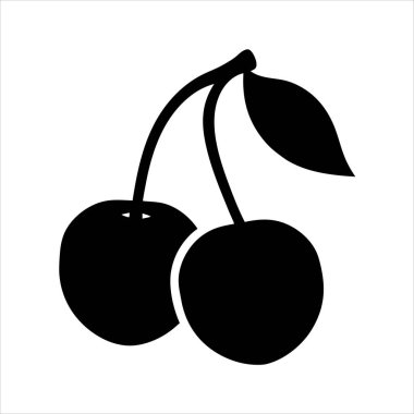 Beyaz zemin üzerinde yaprak sembolü olan iki siyah kiraz.