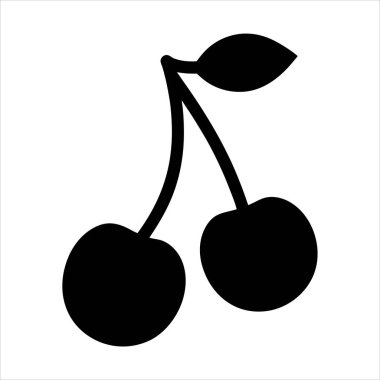 İki kiraz ve bir yaprağın basit siyah beyaz çizimi