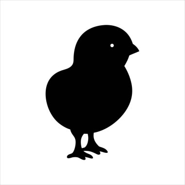 Sevimli bir civcivin basit bir siyah beyaz silüeti.