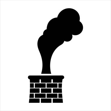 Biçimlendirilmiş siyah baca beyaz arkaplanda bir duman bulutu yayıyor