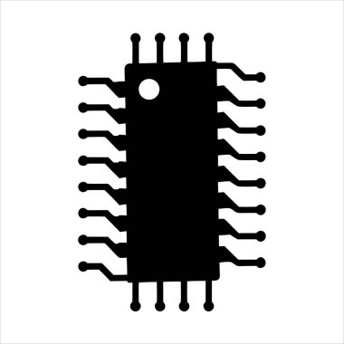 Bir entegre devre veya bilgisayar çipinin siyah beyaz çizimi