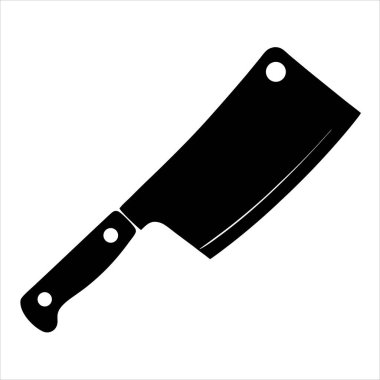 Cleaver Kitchen Bıçağının Basit Siyah ve Beyaz Görüntüsü İzole Edildi