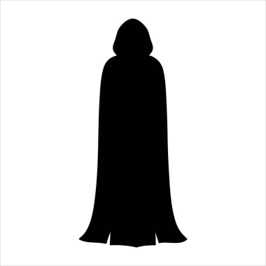 Uzun pelerinli ve cüppeli kapüşonlu bir siluet.