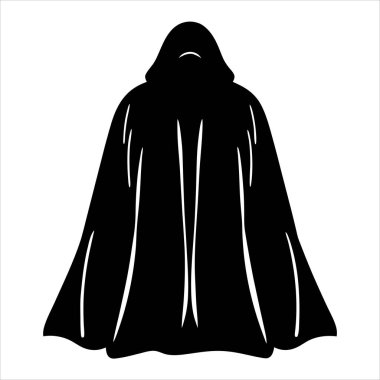 Kapüşonlu bir pelerin ya da siyah bir bornoz silueti beyaz arka planda