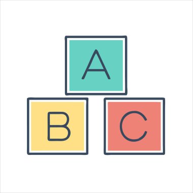 Eğitim illüstrasyonunda A, B ve C harfleriyle renkli ABC blokları
