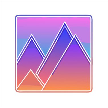 Dağlı soyut manzara simgesi ve günbatımı gradyan arkaplan resmi