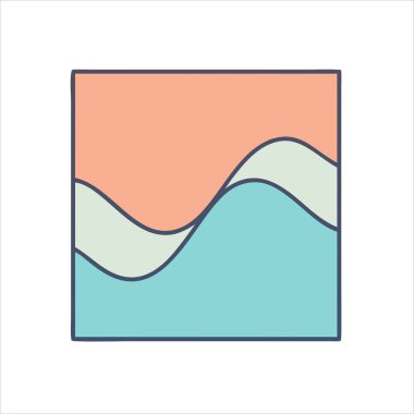 Koyu mavi bir kutunun içindeki pastel renkli dalgaların basit bir çizimi