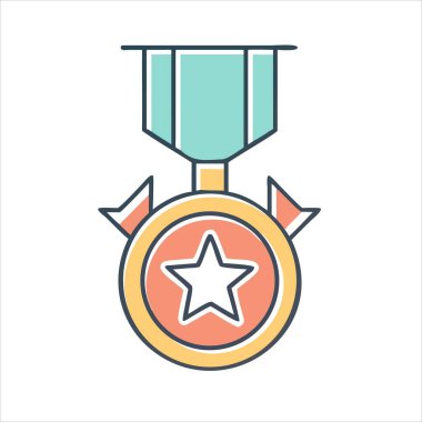 Yıldızlı ve Yeşil Kurdeleli Bir Madalyanın Renkli Çizimi