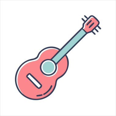 Beyaz arka planda açık mavi aksanlı somon renkli bir gitar tasviri