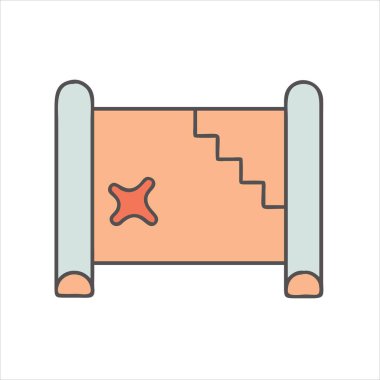 Merdivenli ve işaretli eski bir parşömen haritası.