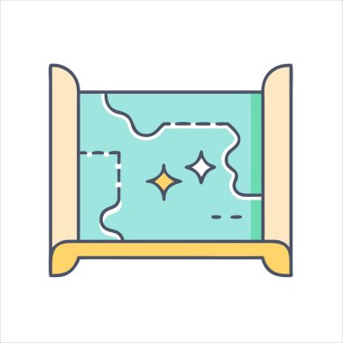 Değerli keşiflerin yerini gösteren yıldızlı hazine haritası çizimi