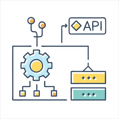 Application Programming Interface, API, architecture, data flow and processing illustration clipart svg vector 