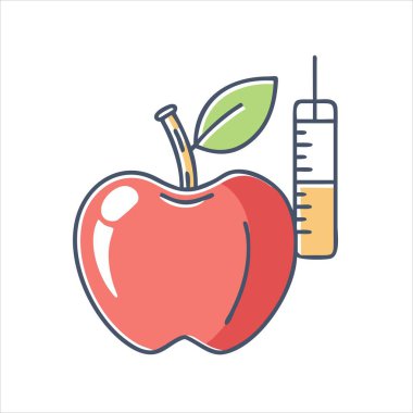 Şırınga ile enjekte edilen bir elmanın ifadesi.