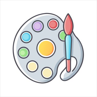 Renkli boya paleti ve fırçanın şirin vektör çizimi