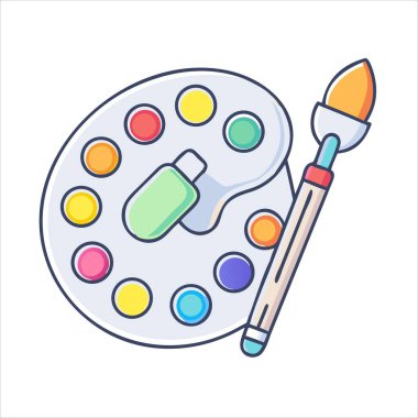 Renkli ressamın çeşitli renklerde boya paleti ve resim yapmak için fırça.