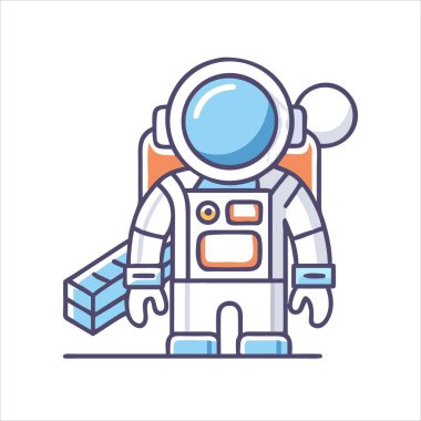 Beyaz Arkaplanda Turuncu ve Mavi Elementli Biçimli Astronot Karakteri