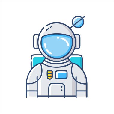 Beyaz arka planda uzay giysisi giymiş bir astronotun stilize edilmiş bir çizimi.