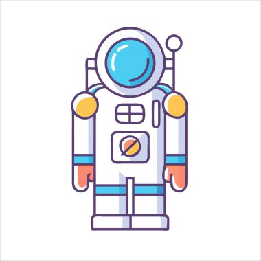 Karikatür Astronotu Beyaz Arkaplanda, Uzay Araştırmasına Hazır