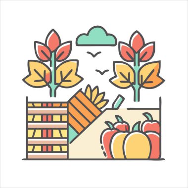 Sonbahar Hasadı Bir sepet dolusu mahsulü Bulutlu bir gökyüzünün altında