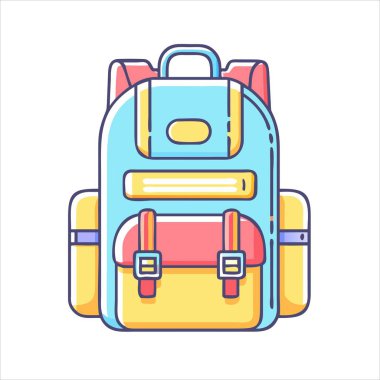 Açık mavi ve sarı renkli pembe aksanlı sırt çantası.