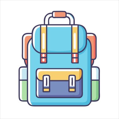 Sarı ve mor aksanlı mavi bir sırt çantası çizimi