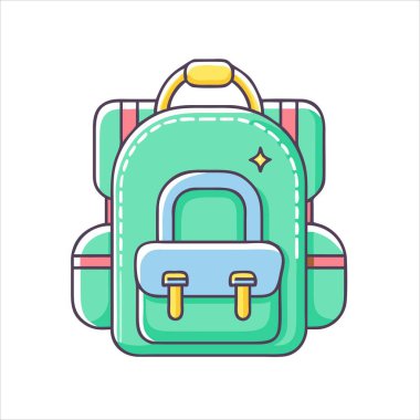 Çizgi film tarzı yeşil sırt çantası okul gezisi ya da açık hava maceraları için mükemmel.