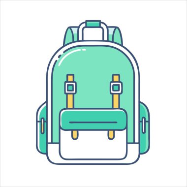 Yan cepleri ve kayış tokaları olan nane ve beyaz sırt çantası çizimleri