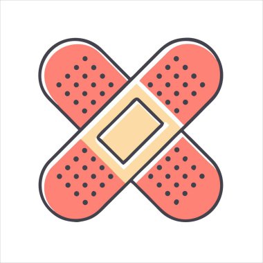 İki çapraz yapıştırıcı bandaj küçük yaralanmalar için ilk yardım resimli simge