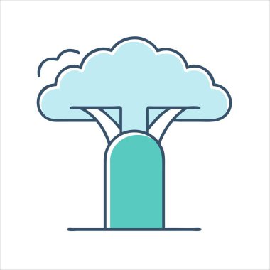 Mavi ve yeşil renkli bir baobab ağacının stilize edilmiş karikatür görüntüsü